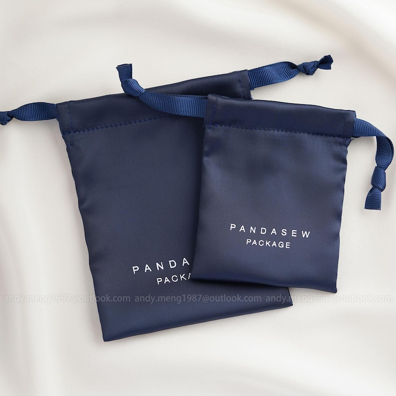 50pcs Dense silk satin textile drawstring bag custom pouch branded gift bags Navy Blue