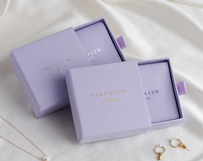 50pcs 9*9*3.5cm Purple Paper Drawer Box Custom Jewelry Box with Sponge Personalized Logo Necklace Earrings Package Bulk Drawer Cardboard Box