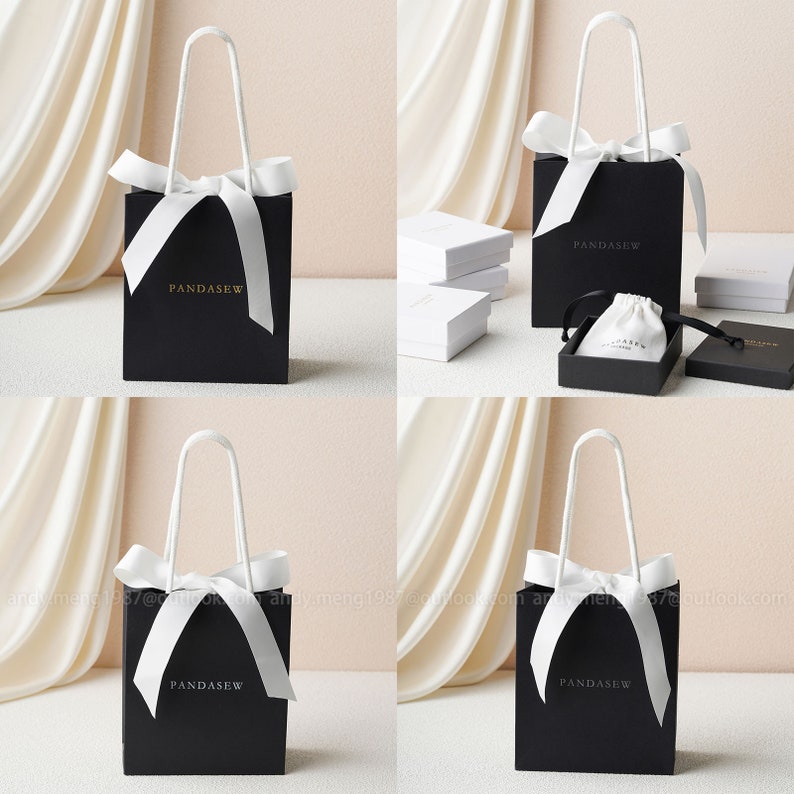 black Paper bag with tote and bowtie, custom brand logo