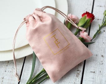 50 personalized logo print drawstring bags custom jewelry packaging bags pouches chic wedding favor bags pink flannel cosmetic bags