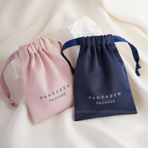 pink and navy blue dense thick satin bags, drawstring bag with logo