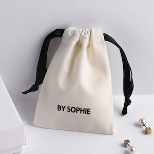 50pcs custom jewelry packaging pouch Cotton canvas bags personalized logo with ribbon bag chic small pouch jewellery packaging PandaSew Beige