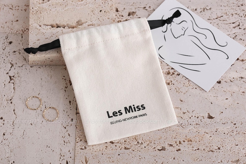 thick cotton canvas bag with personalized logo, chic small jewelry pouch