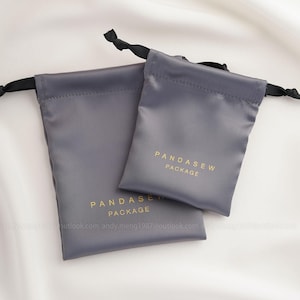 50pcs Dense silk satin textile drawstring bag custom pouch branded gift bags Dark Grey