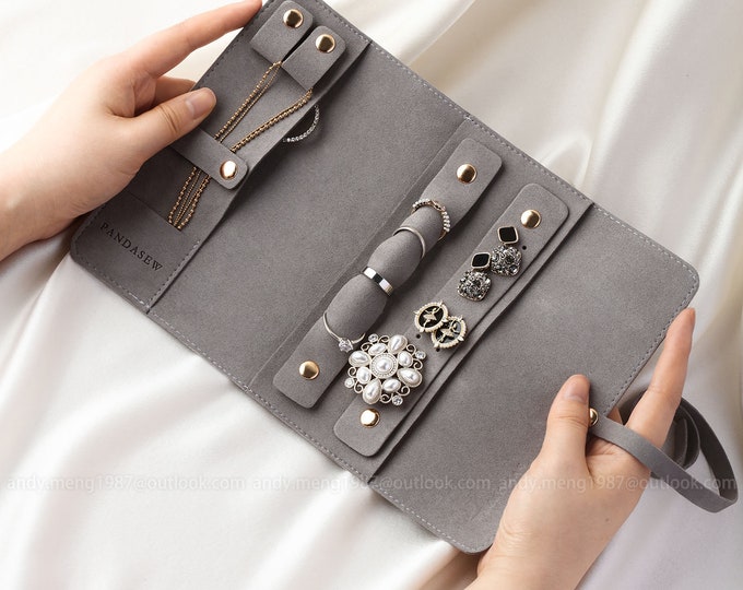 10PCS 27x18cm Customize Microfiber Travel Jewelry Case with logo, Jewelry Organizer Roll Earring Ring Necklace Pouch Travel Jewelry Roll