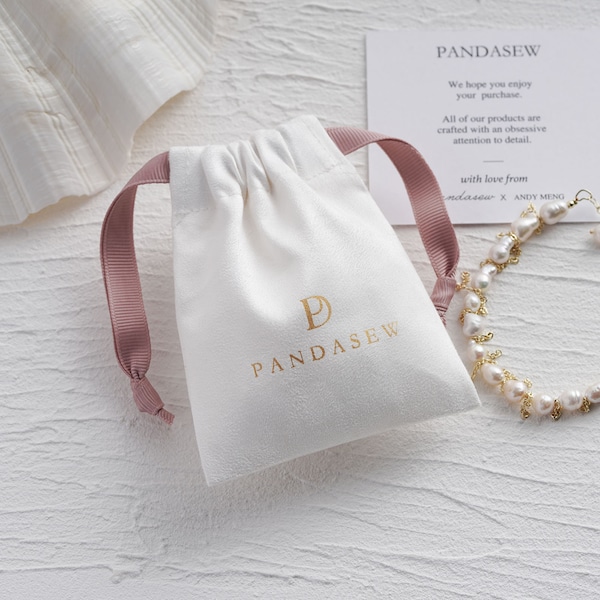 50 white personalized logo print custom drawstring bags jewelry packaging bags pouches chic wedding favor bags white flannel bags