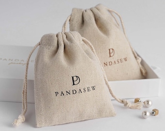 50 Personalized Linen Bags Drawstring Fabric Bags Custom Logo Printed jewelry package Bags Soap candle package supply wholesale