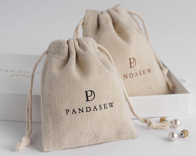 50 Personalized Linen Bags Drawstring Fabric Bags Custom Logo Printed jewelry package Bags Soap candle package supply wholesale