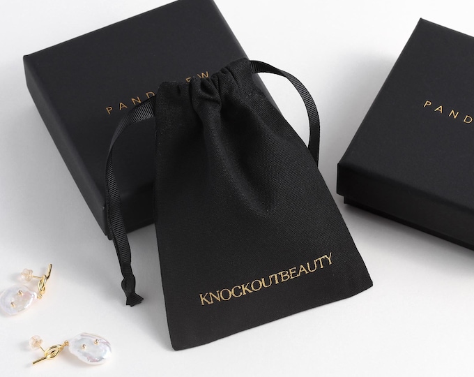 50 jewelry packaging black cotton canvas pouch bags custom drawstring bags personalized logo name printed Jewelry package bag