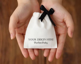 50 personalized jewelry packaging wedding favor bags small white Cotton canvas bags custom logo mini drawstring bag jewelry gift pouch