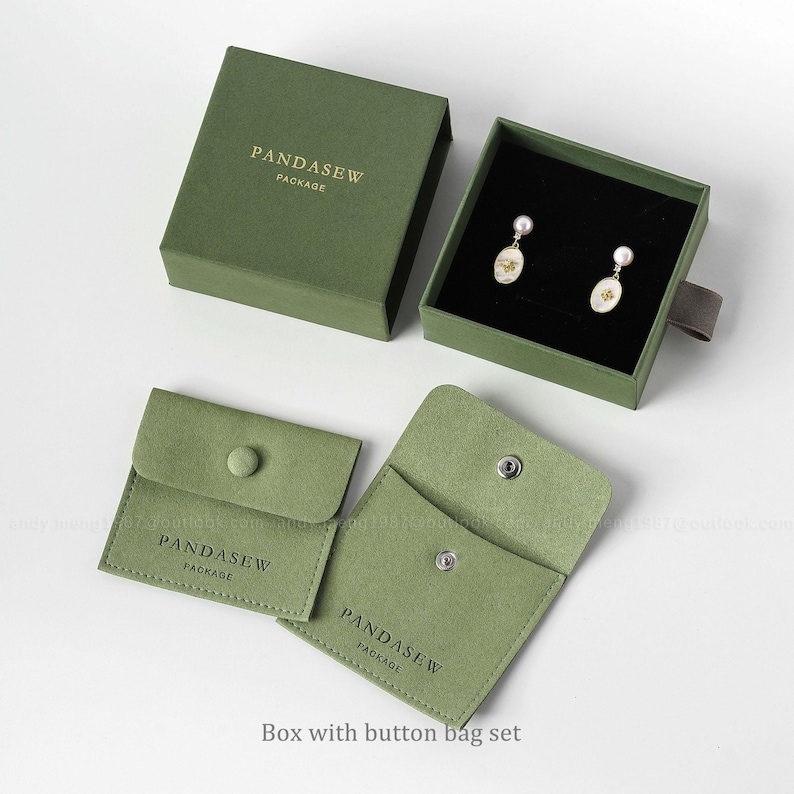 Custom Logo Jewelry Packaging Boxes, 50 pcs Drawer Paper Boxes With Sponge, Pouch Option Box with button bag