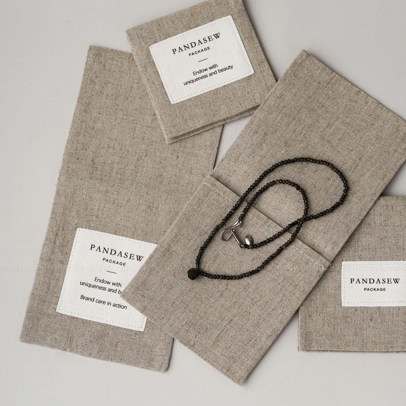 100 Custom Logo Linen Drawstring Bags with cotton canvas label: Jewelry, Gift Packaging image 7