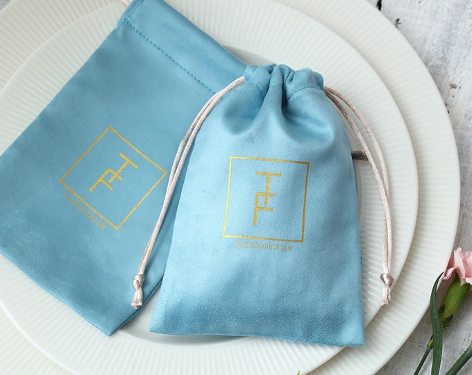 50  personalized with your logo bag custom drawstring bags jewelry bags pouches packaging chic favor bags premium Flannel blue