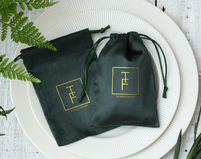 50 dark green bags personalized with your logo custom drawstring bags jewellery packaging chic drawstring pouch premium  Cotton Flannel