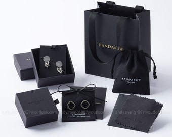 50sets paper bag with box send free polishing cloth, jewelry package black set with personlaized logo Pandasew custom jewelry packaging