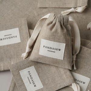 small linen drawstring bag print logo and text