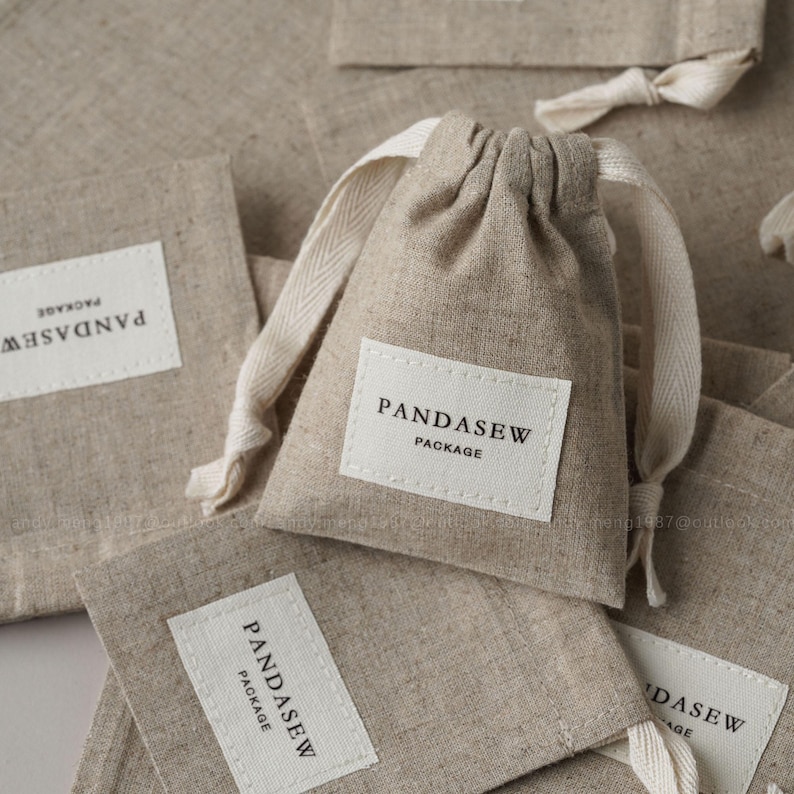 small linen drawstring bag print logo and text
