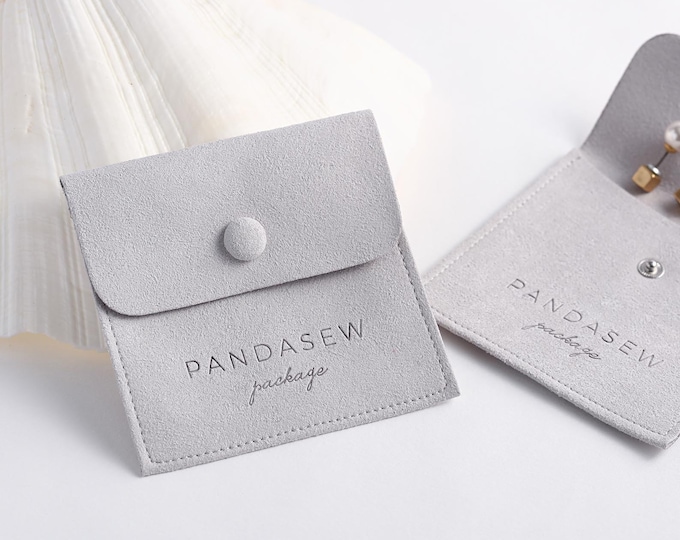 50pcs Light Gray personalized jewelry packaging pouch custom logo envelope bag chic small microfiber pouch
