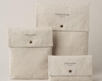 50pcs Custom Logo Snap Button Luxury Cotton Linen Bag Envelope Style Gift Packaging