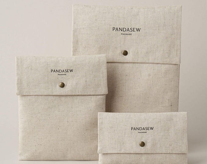 50pcs Custom Logo Snap Button Luxury Cotton Linen Bag Envelope Style Gift Packaging