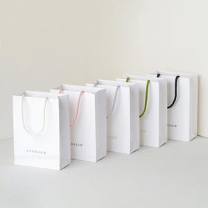 50 pcs A3Y A4Y personalized white paper bags cotton tote style custom jewelry packaging bags with logo custom eco paper gift bags