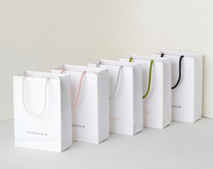 50 pcs A3Y A4Y personalized white paper bags cotton tote style custom jewelry packaging bags with logo custom eco paper gift bags