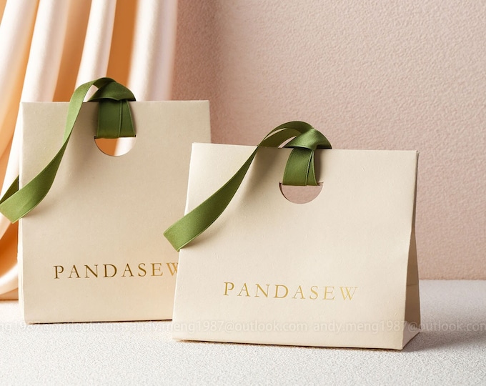 50pcs B1D Custom Paper Bag with Logo Style B Removable Ribbon Personalized mini Shopping Bag Custom Gift Bags Tote Bag