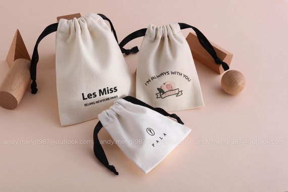 8*10cm Custom Branded Cotton Drawstring Jewellery Storage Bag Bracelet  Earring Jewelry Gift Packaging Pouch 