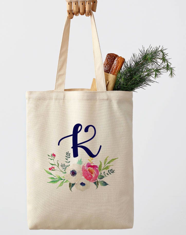Personalized Tote Bag Floral Tote Bag White Beige Black Tote Etsy