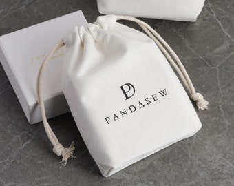 50PCS 9.5x16x3.5cm Custom Drawstring Cotton Canvas Jewelry Pouch Bags Personalized Logo Jewelry Bag Earring Necklace Bag