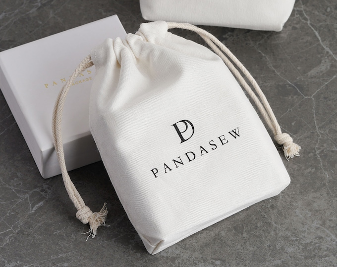 50PCS 9.5x16x3.5cm Custom Drawstring Cotton Canvas Jewelry Pouch Bags Personalized Logo Jewelry Bag Earring Necklace Bag