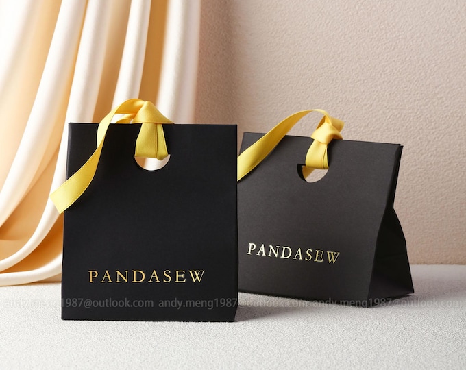 50pcs A1D B1D Custom Paper Bag with Logo Removable Ribbon Personalized Custom Gift Bags Tote Bag Mini Shopping Bag