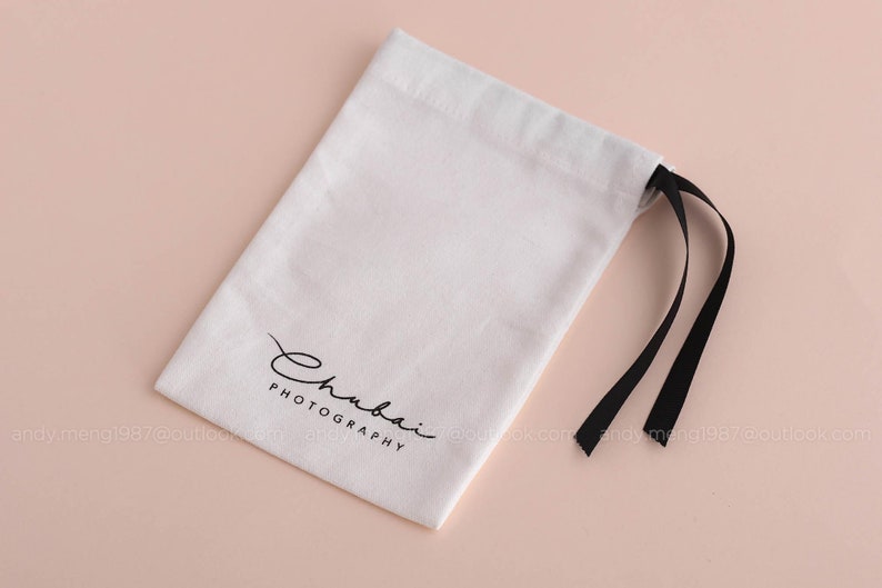 50 personalized jewelry packaging wedding favor bags small white Cotton canvas bags custom logo mini drawstring bag jewelry gift pouch image 7