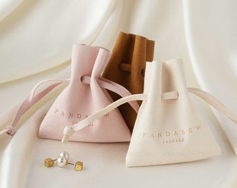 50pcs Microfiber Custom Jewelry Packaging with logo Chic pouch Unique shape Jewelry pouch colorful Pandasew gift bag to store earring