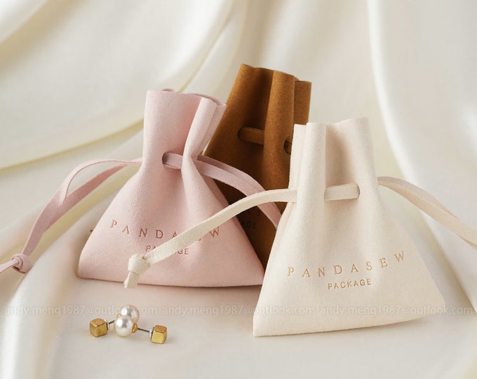 50pcs Microfiber Custom Jewelry Packaging with logo Chic pouch Unique shape Jewelry pouch colorful Pandasew gift bag to store earring