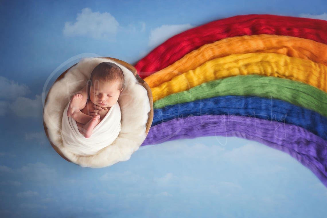 Newborn Digital Backdrop Rainbow Baby Clouds Wool Etsy