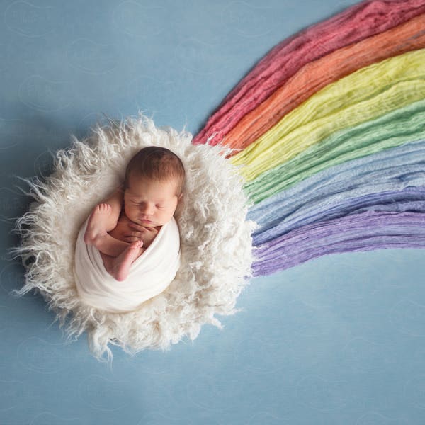 Newborn Digital Backdrop Rainbow Baby Clouds Wool Fur