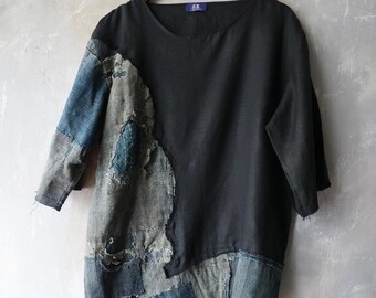 Sold already -Boro + 100%linen made in Japan Summer tee