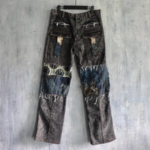 Washed distressed Boro denim Cargo pants