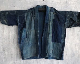 日本のアンティーク 襤褸刺子ナイトウェア ジャケット 藍着物