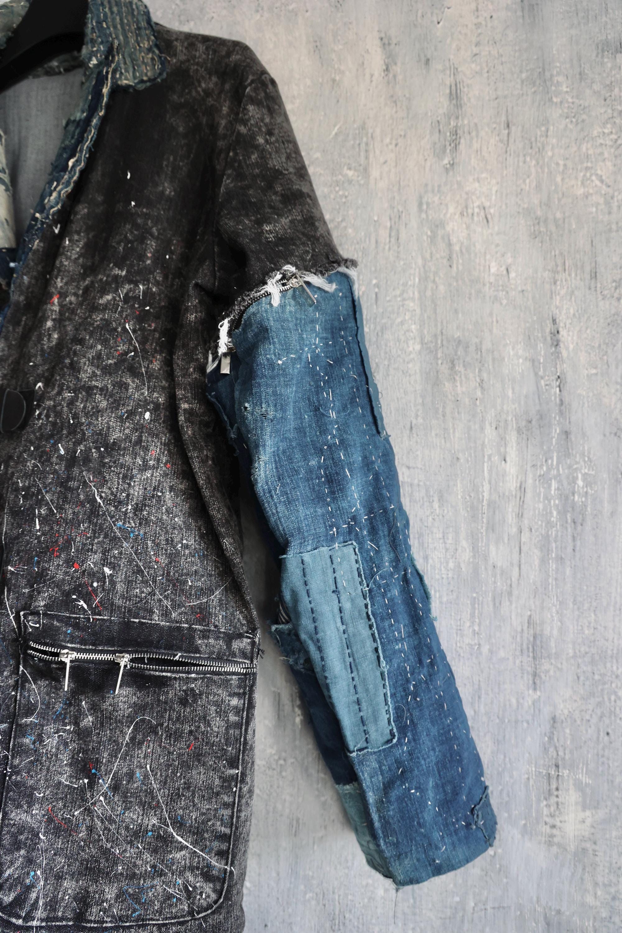 ボロヴィンテージの日本製テキスタイルをパッチしたウォッシュ加工の 