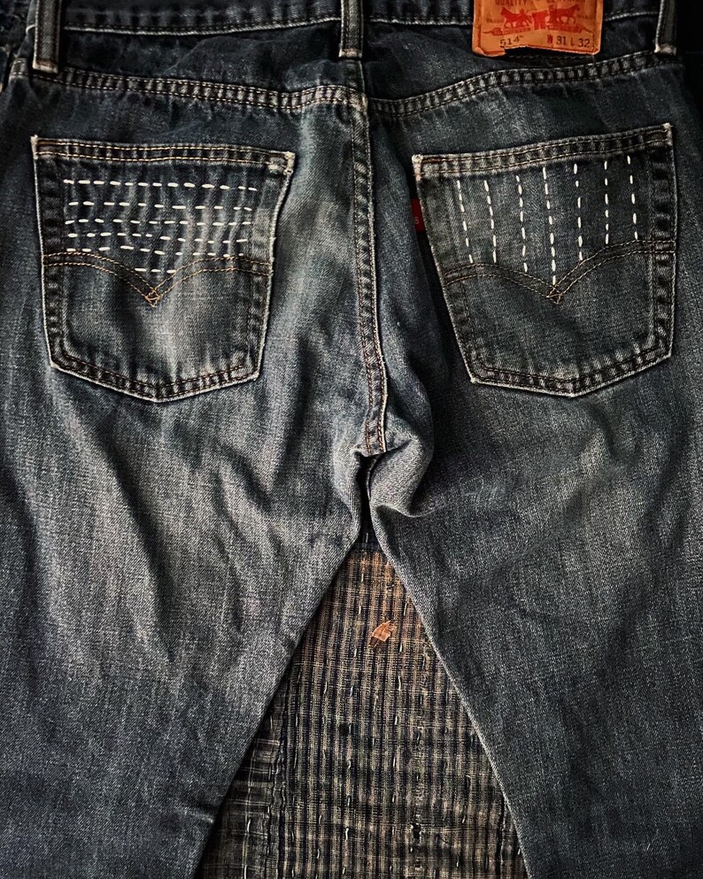Boro Denim Jeans All by Hand Stitching | Etsy