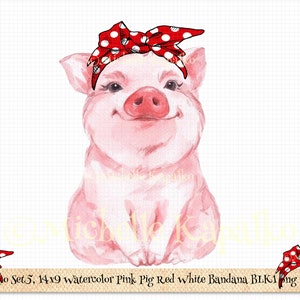 Download Pink Pig Red Bandana Clipart png Sublimation Design Graphic Digital Paper DIY Tumbler Card Boho Boutique T-Shirt Art Transfer