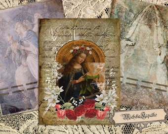 Download Vintage Angels Digital Paper Pack, Grunge Religious Easter Background Virgin Mary Madonna  DIY Crafting Card Boho Art P027