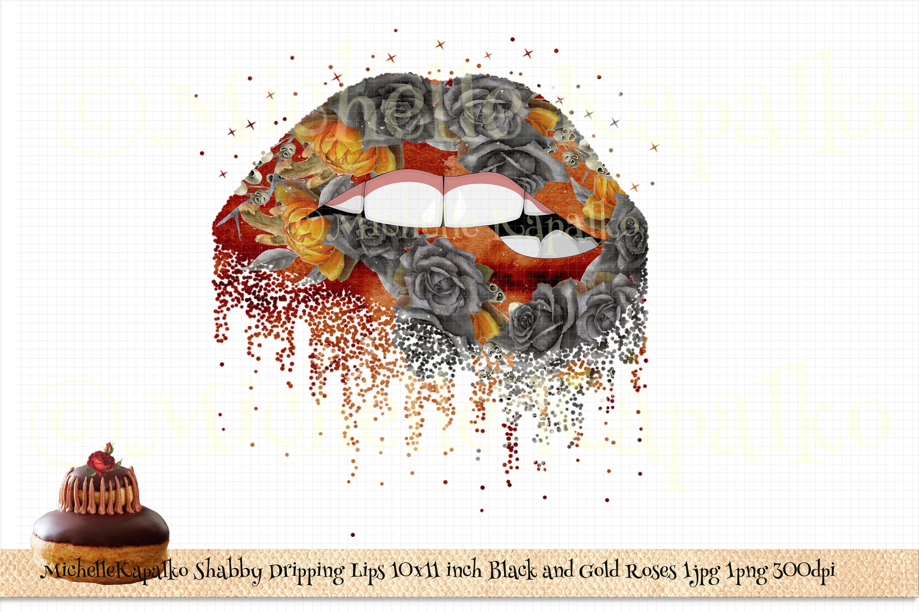 Download Lips Fall Black Orange Rose Skull Halloween 