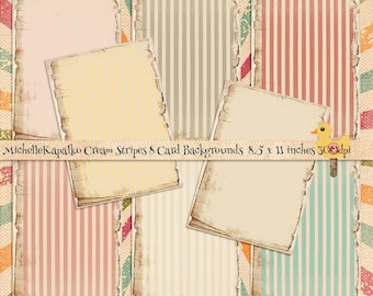 Download Retro Vintage Old Pastel Striped Cream Card Stock Shabby Junk Journal Sheets Background Digital Paper Pack 8.5x11 DIY P9