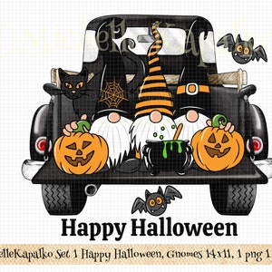 Download Halloween Gnomes Black Truck Cute Halloween Cat Bats Sublimation Design Graphic Digital Paper Clipart png DIY T-Shirt Transfer 409