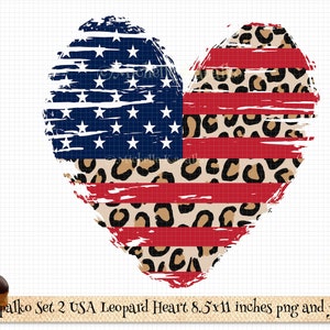 Descargar USA Leopard Heart Distressed Grunge Flag Sublimación Diseño Gráfico Papel Digital Clipart png Tarjeta Boho Boutique Transferencia de Camiseta
