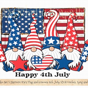 Téléchargez le drapeau américain rétro du 4 juillet, les gnomes, les gnomes, la sublimation de paillettes, le graphisme numérique en papier, les cliparts png, le transfert de T-shirt bricolage 401