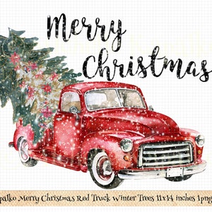 Download Christmas Red Truck Merry Christmas Sublimation Design Digital Paper Clipart png DIY Crafting Card Label Boho T-Shirt Transfer P212